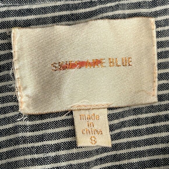 SKIES ARE BLUE Shirt Sz S Blue White Pinstripe Button Tunic Long Sleeve Collared - Picture 6 of 9